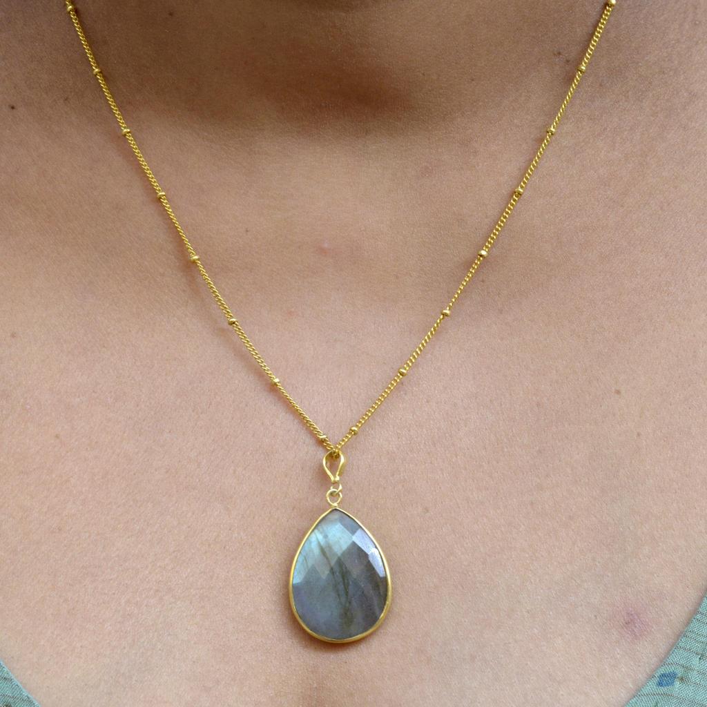 Labradorit 925 Sterling Silber Halskette, Edelstein Birne Handgefertigte Halskette Geschenk für Sie Mama, Jubiläumsgeschenk