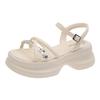Fairy Style Fashion Cross with Open-toed Sandals Female Summer New Thick-soled Heightening French Style with Skirt Beach Shoes