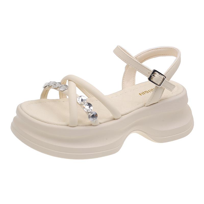 Platform muffin sandals 2025 summer new high-end versatile beach rhinestone sandals