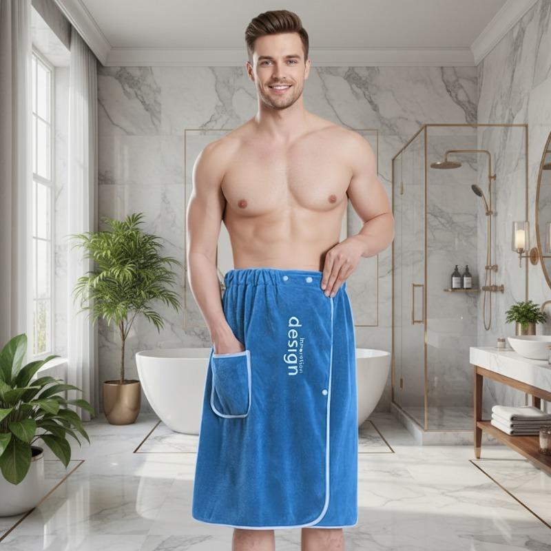 1PC 140x70cm Coral Fleece Absorbent Men's Wearable Bath Towel with Pocket Soft Spa Sauna Wrap Embroidered Bathroom Supplies