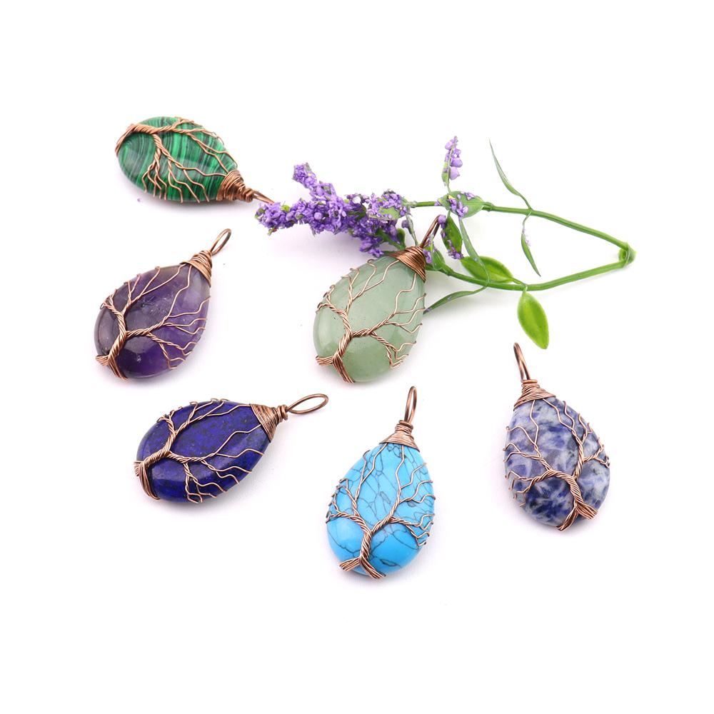 Natural Agate Crystal Tree of Life Pendant Necklace