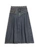 2025 Summer Retro Pleated Denim Midi Skirt for Women - High Waist, Slimming A-Line with Zipper
