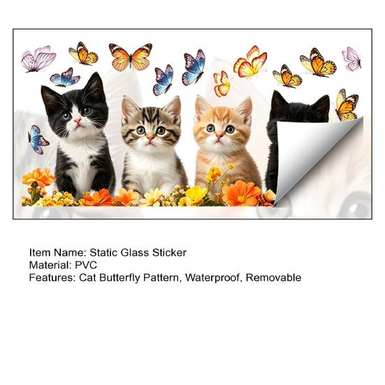 Adesivo Vetro Statico DYS Gatto Farfalla, Decalcomania Decorativa Impermeabile Animale per Finestra, Adesivo Rimovibile Animale Domestico per Camera da Letto Balcone Cucina