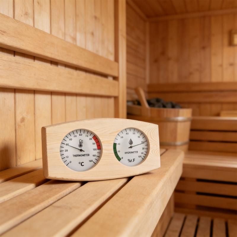 Accurate Digital Sauna Temperature & Humidity Meter with Large Display Strong Pine Wood Thermometers for Wellness Center