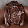 Pure Waxed Full Grain Leather Jacket Mens Heavy Motorcycle Biker Coat Fashion Large Size Outerwear
