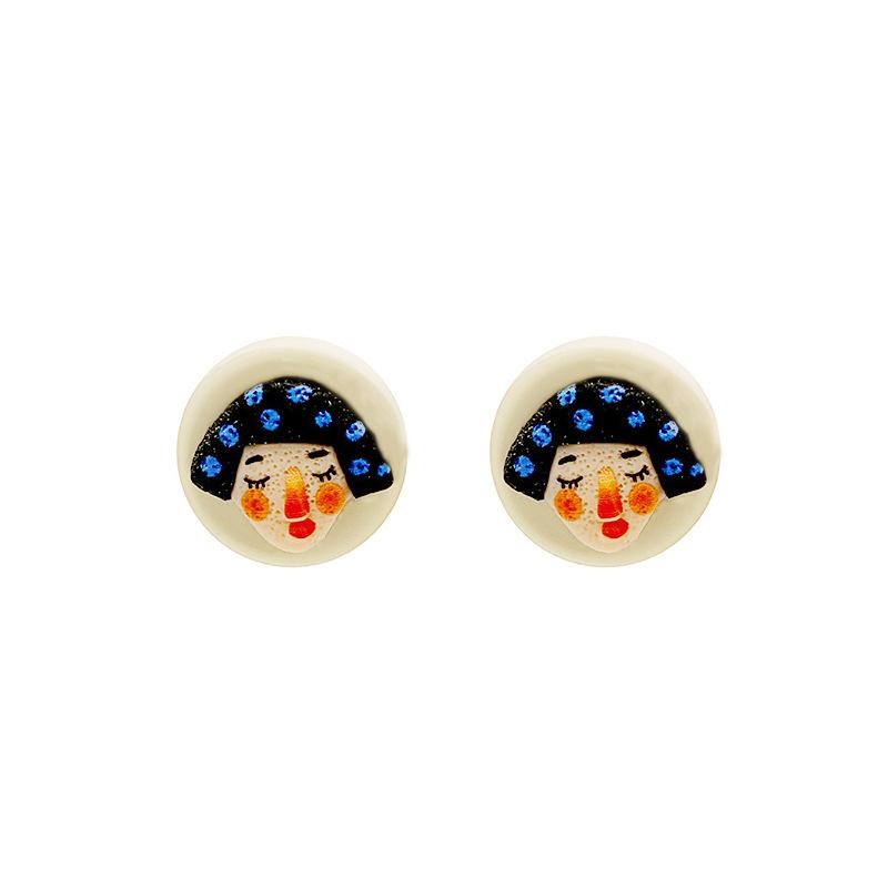Boucles d'oreilles Cartoon Mignonnes Boucles d'oreilles Puces Fille Originales Visage de Poupée en Résine Boucles d'oreilles Simples pour Femmes