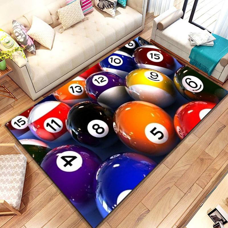 3D Colorful Snooker Billiard Carpet Ball Sports Area Rug for Living Dining Room Bedroom Decor Floor Rug Bathroom Non-Slip Rugs
