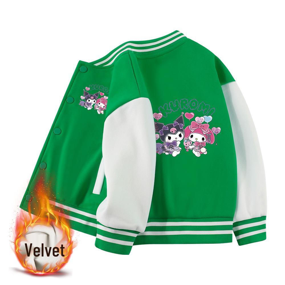Kuromi Children's Baseball Jacket - Autumn/Winter Fashion, Girls' Plus Velvet Top, Medium & Large Sizes.