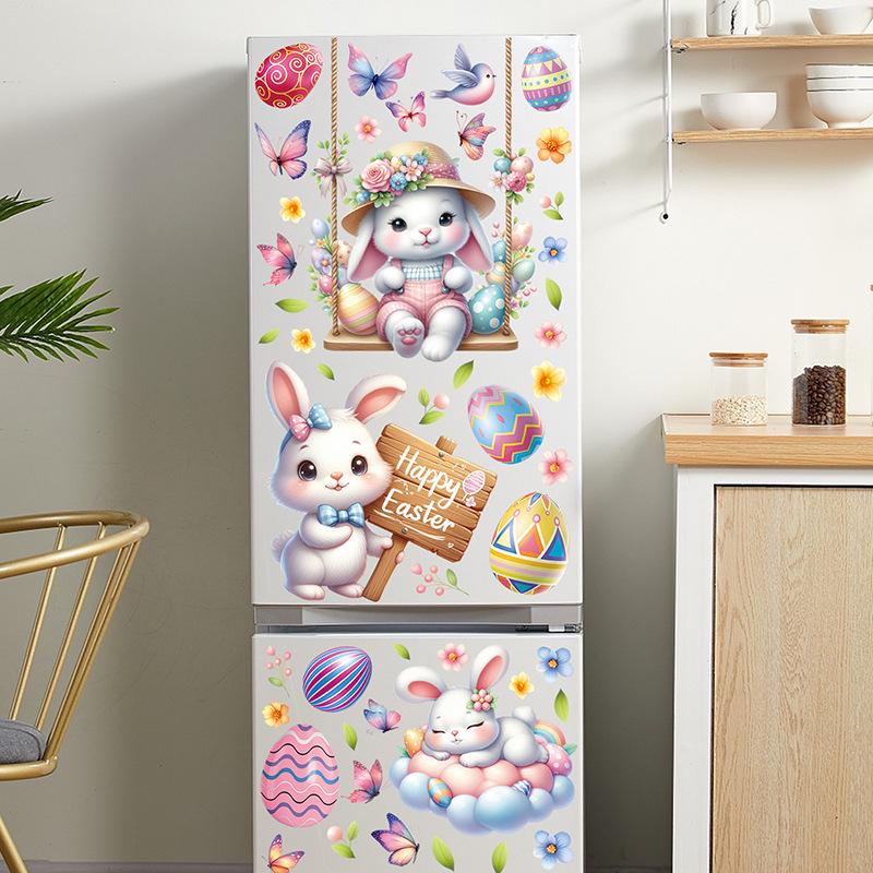Easter 2026 3D Butterfly Glass Stickers: Colorful Eggs & Rabbit Festival Decorations