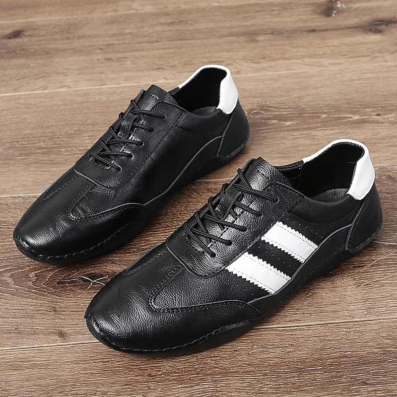 Men Genuine Leather Sports Sneakers Male Casual Sports Shoes Men Office Business Work Shoes Jogging Shoes 