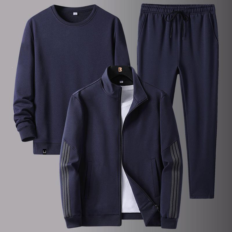 Men's Loose Fit Fleece-Lined Sports Suit - Spring/Autumn Dad's Casual Jacket & Three-Piece Set for Middle-aged & Elderly