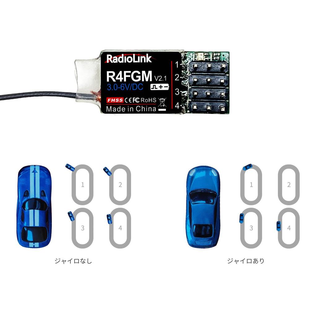 Radiolink R4FGM V2.2 4-Channel Mini Gyro Receiver for 128 RC Miniature Cars and Boats, Compatible with 3-10V High-Voltage Servo Control, 400M