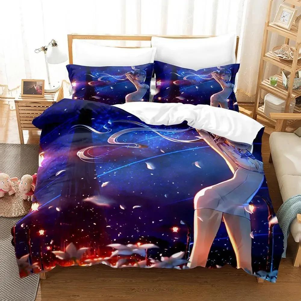 Comfortable Anime Print Bedding Set With Duvet Cover And Pillowcases King Queen Twin Sizes For Adults And Kids