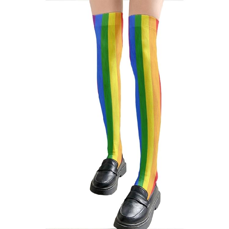 Damen Japanische Stile Anime Oberschenkelhohe Strümpfe Regenbogen Mehrfarbig Gestreiftes Muster Seide Über dem Knie Lange Socken Strumpfwaren