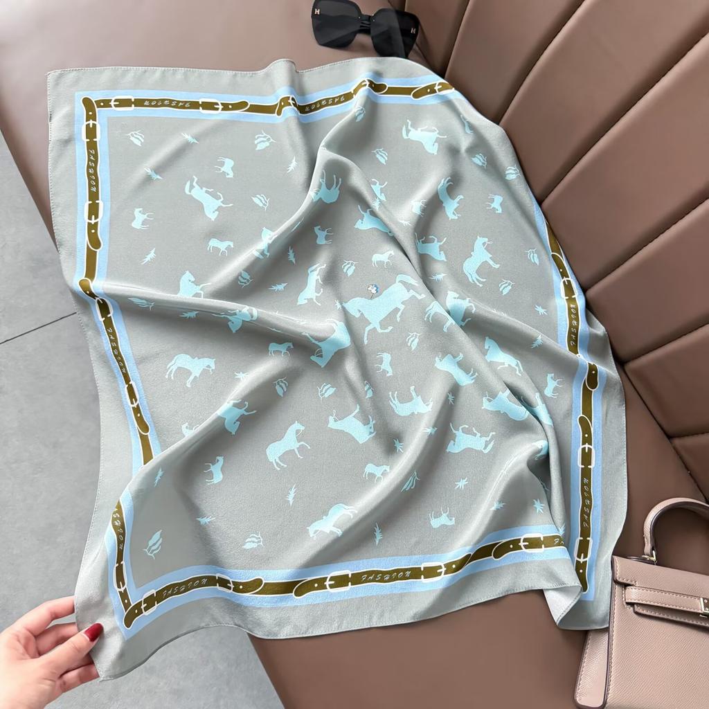 Retro Old Money Wind Silk Double Crepe Silk Scarf Women's Spring and Summer Senior Sense Versatile 100% Mulberry Silk Square Scarf Thin Scarf