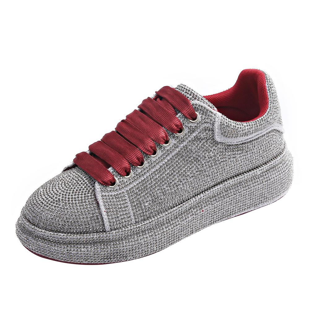 Fashion Luxury Rhinestone Sneakers Men's and Women's Casual Shoes Round Toe Lace-up Walking Shoes Crystal Designer Sneakers 8