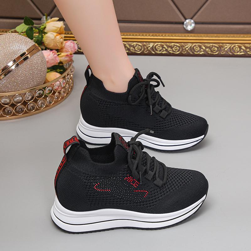 Fashion Shoes Female 2025 Mesh Women's Vulcanize Shoes Outdoor Lace Up Breathable Women Sneakers Crystal Increased Casual Shoes Zapatos