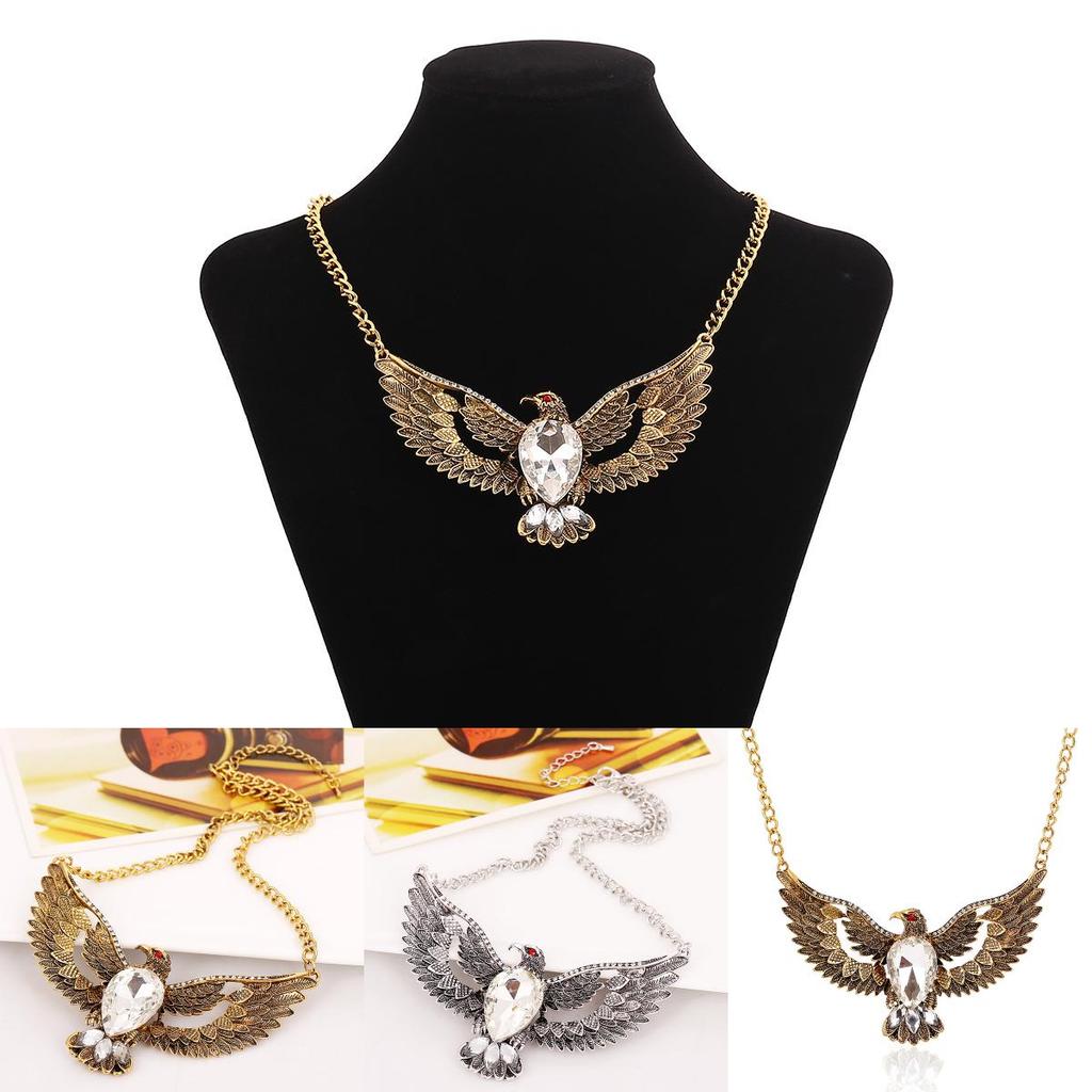 Vintage Eagle Pendant Necklace With Gemstone Water Drop Chain For Boho Style Jewelry