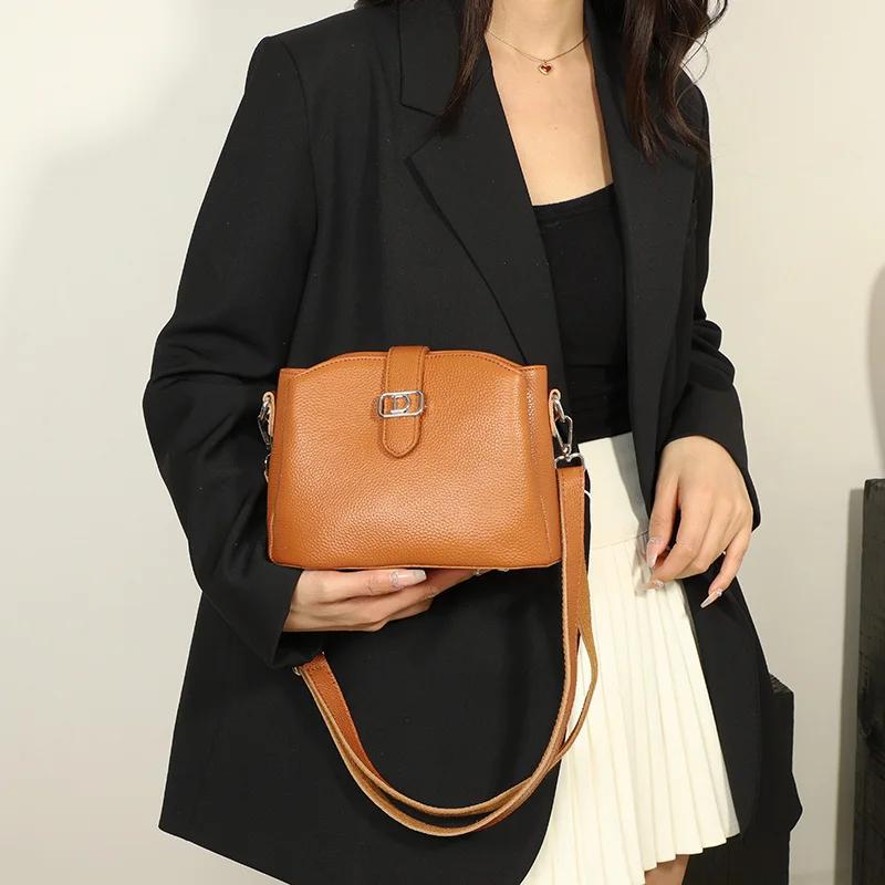 Brand Genuine Leather Handbag  Fashion Luxury Women Shoulder Crossbody Bag Designer Cow Leather Tote Female Messenger Sac