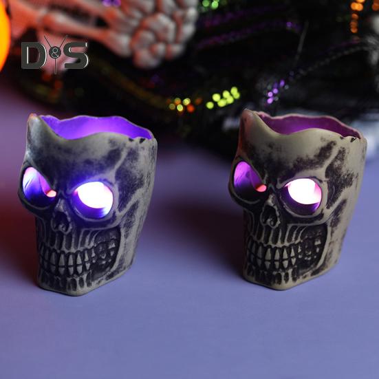 Halloween Skull Candle Light Decoration Spooky Skeleton Statue Tabletop Decor for Outdoor Yard Graveyard Halloween Party Supplies