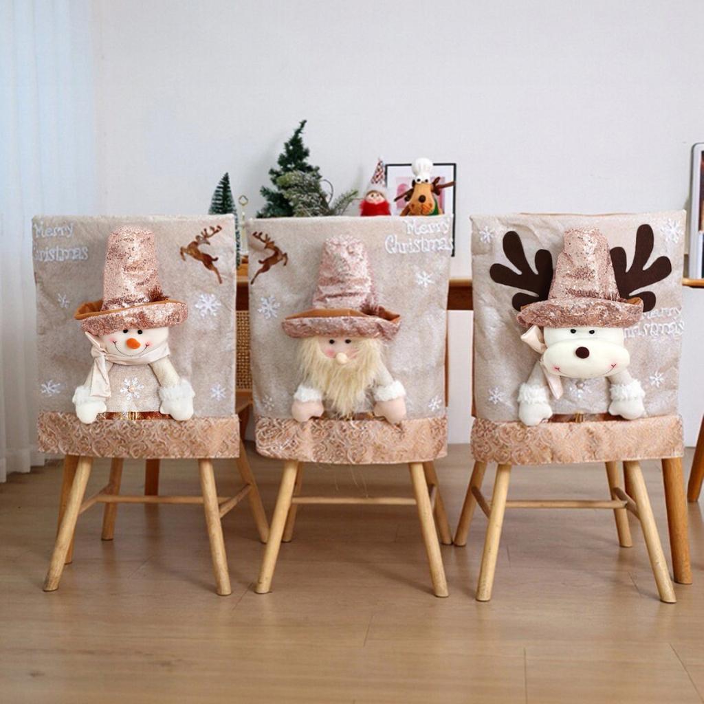 Christmas Chair Dust Cover Cute Cartoon Plush Toy Chair Back Cover Santa Claus Snowman Elk Festival Dress Up New Year Merry Xmas