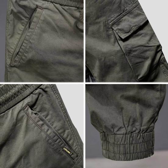 Men Cargo Pants Elastic Waist Adjustable Drawstring Casual Overalls with Multi Pockets Solid Color Regular Fit Pants