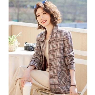 Women's Padded Plaid Wool-Blend Coat