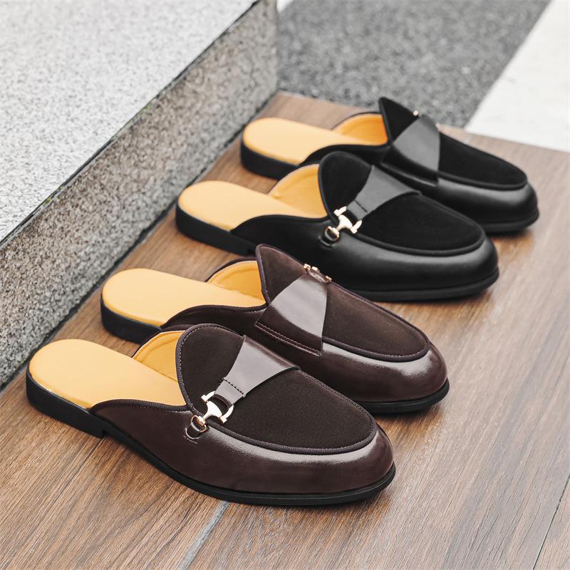 Classic Breathable Men's Half Slippers Casual Leathe Male Muller Shoes Simple Comfy Lazy Flats Handmade Casual Shoes Half Drag