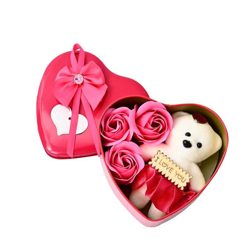 Valentine's Day Bear Soap Rose Gift Box Heart shaped Love Box Bear Bouquet Proposal Wedding Mother's Day Birthday Party Gift