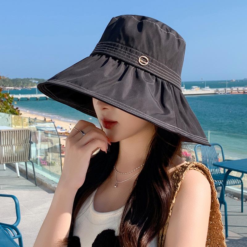 

Летняя шляпа женская в стиле кэжуал для отпуска, с большими полями, солнцезащитный козырек, универсальная, для лица, маленькая шляпа-ведро One Size