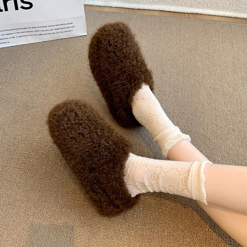 Women's Fuzzy Thick-Soled Closed-Toe Slippers - Warm, Fashionable, and Cute for Indoor/Outdoor Wear