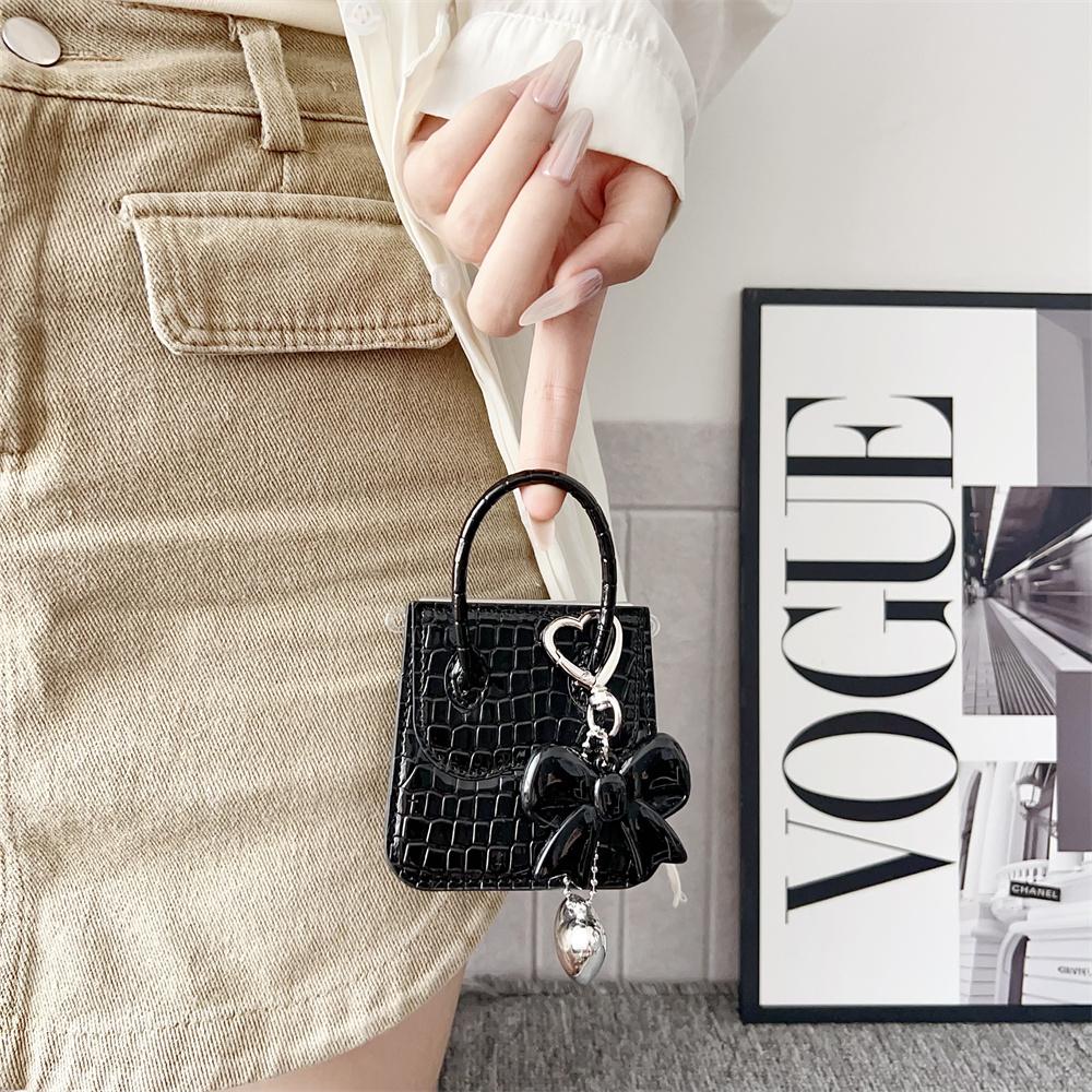 For Samsung Galaxy Z Flip7 5G Case Handbag Crocodile Texture Leather+PC Phone Cover with Bow Heart Pendant