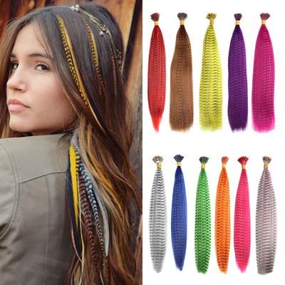 10 Pieces Colored Strands Synthetic Hair Extension False Rainbow Overhead Fake Coloring Feather for Hair