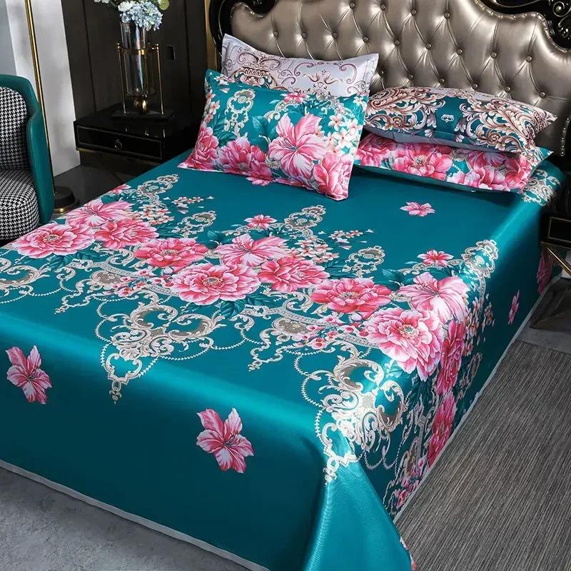 3 Pcs Luxury Linen Bed Sheet Home Bedding Decoration Machine Washable Smooth Bed Sheet Set Queen King Size with Pillowcases