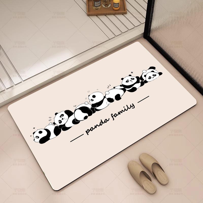 Panda Cartoon Kieselgur Saugmatte Badezimmerbodenmatte Toilettentürmatte Rutschfeste Fußmatte Eingangstürmatte
