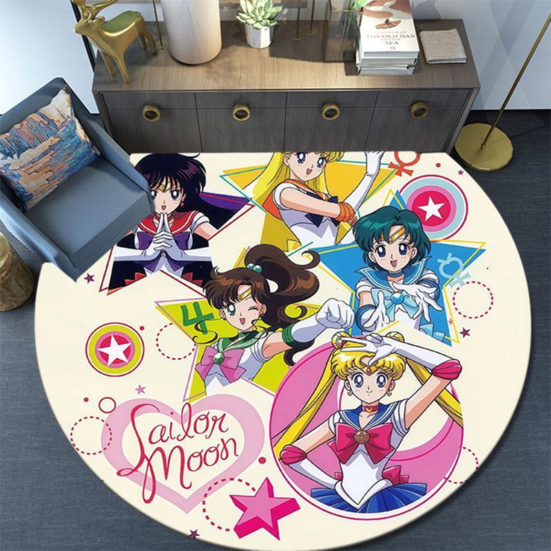 Sailor Moon,Round Area Rug,Carpet Rug for Living Room Bedroom Sofa Playroom Decor,Non-slip Floor Mat