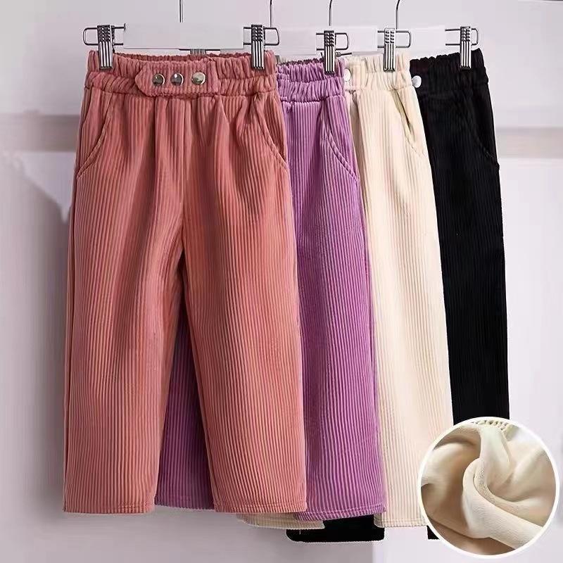 Girls Thick Warm Pants Winter Autumn Big Kids Velvet Wide Leg Trousers Children Casual Long Pants