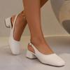 Fashion Genuine  Women Slingbacks Shoes Buckle Thick Heels Pumps Square Toe Med Heel Ladies Footwear 2025 Spring Beige 40