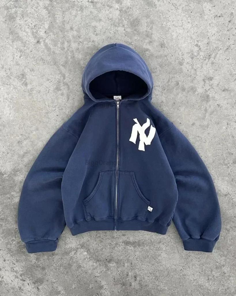 Y2K Retro Pattern Printed Cardigan Hoodie Women Harajuku Casual Loose Men's Hip Hop Sports Long Sleeved Street Hooded Sweatshirt