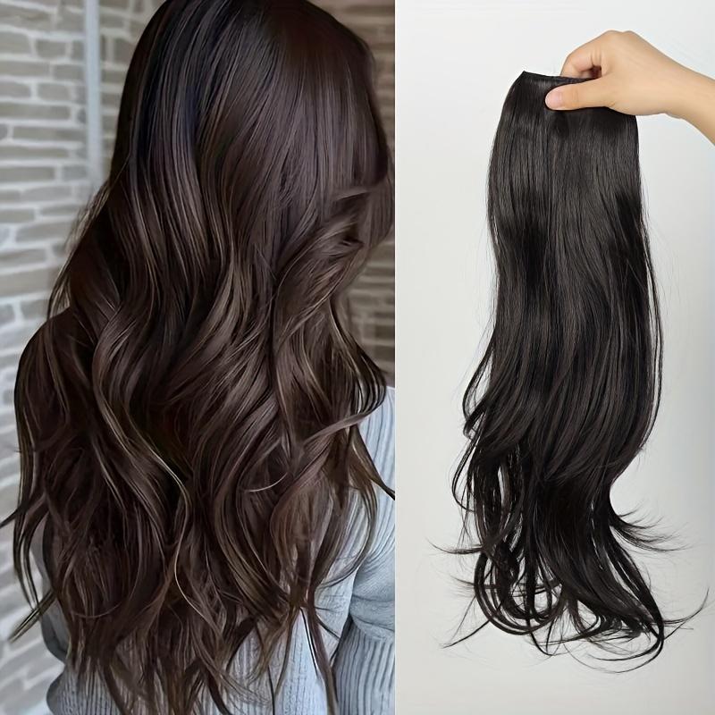 Synthetic Long Culry Hair Extension V-shaped One Piece Fluffy Invisible Hair Black Brown Hairpiece for Women