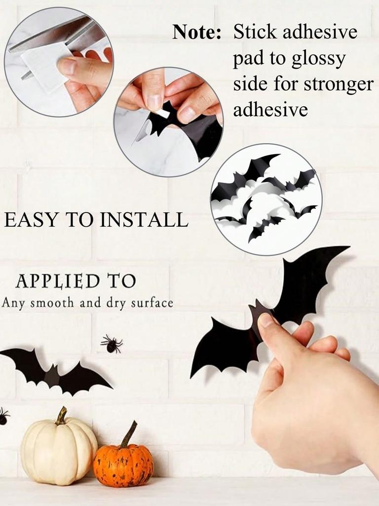 12Pcs/Pack PVC 3D Black Horror Bat Wall Stickers Set DIY Halloween Party Essentials for Home Window Art Decals