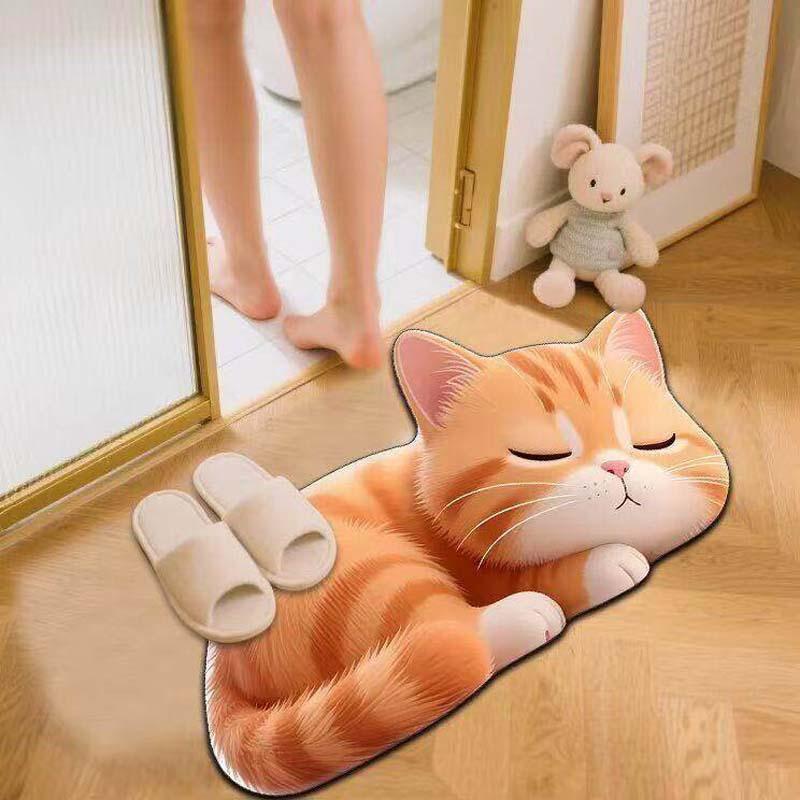 Tappetino da Bagno in Terra Diatomacea a Forma di Gatto Cartone Animato, Assorbente Acqua Antiscivolo Resistente all'Usura Zerbino per Bagno Ingresso WC