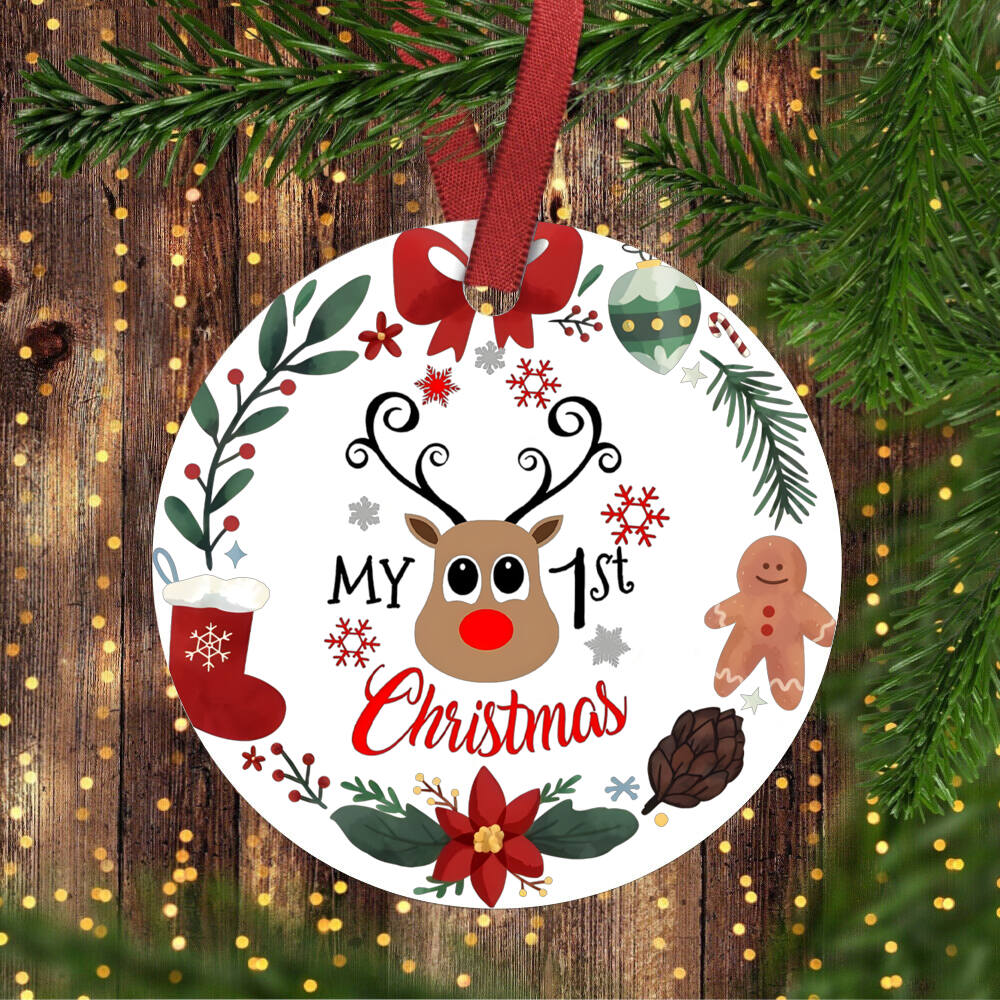 İlk Noel Aile Noel Yuvarlak Süsler El Yapımı Kış Geyikleri Ağaç Oda Kapı Askısı Kolye Süsleme