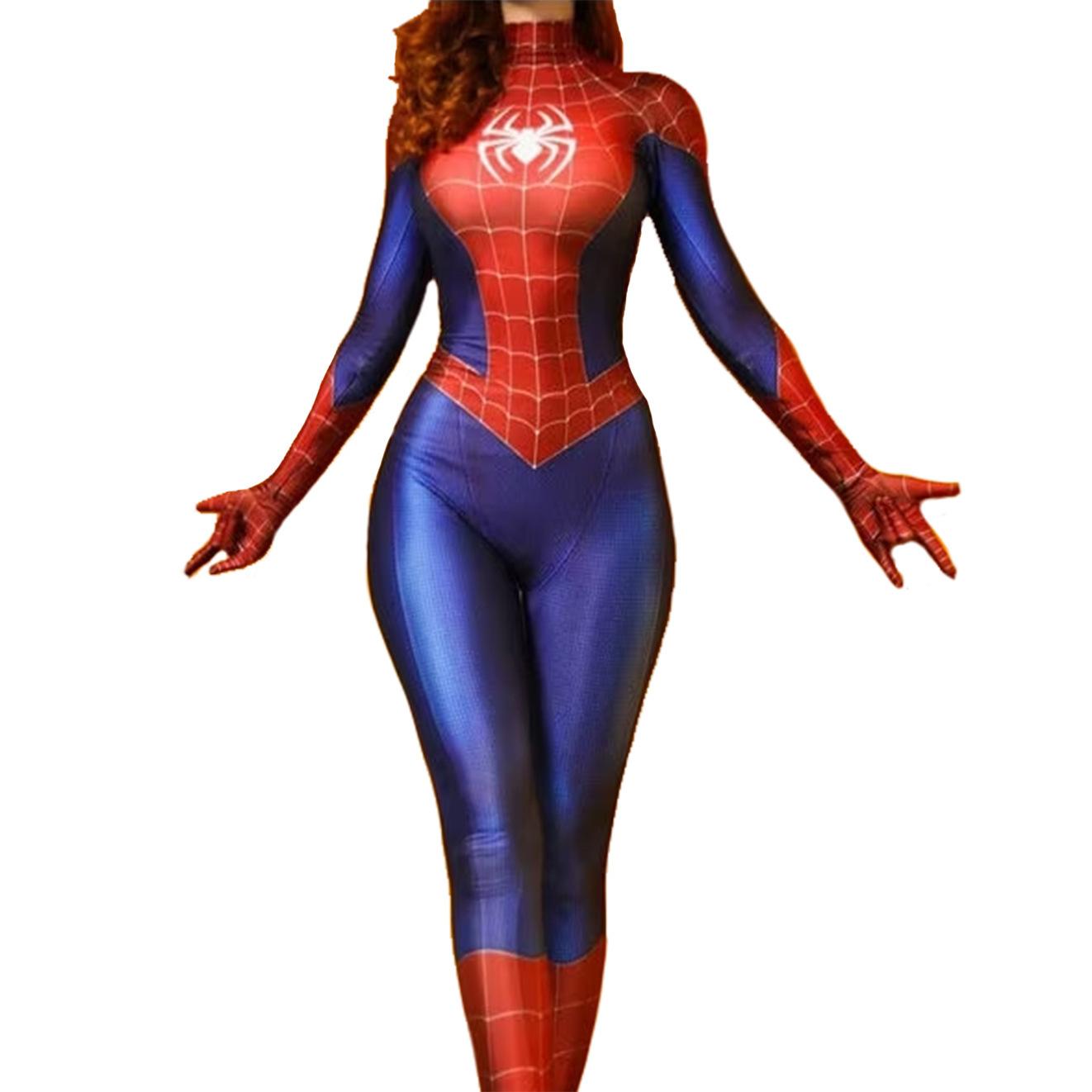 Sexy Spider-Man Cosplay Bodysuit – Roter Schwarzer Zentai Jumpsuit, Figurbetonendes Superhelden Kostüm für Damen, Anime Halloween Party 3XL blue