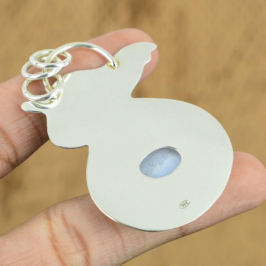 Birthday Gift For Her Natural Blue Lace Agate Gemstone Pendant 925 Silver
