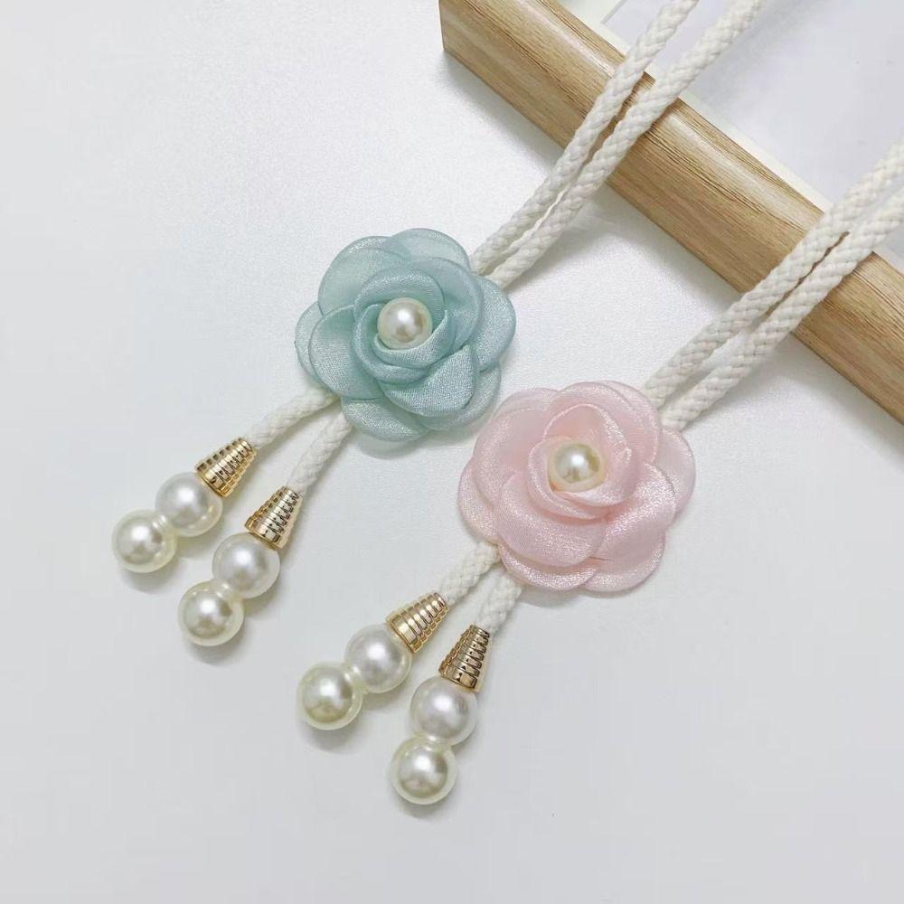 2PCS Adjustable Pearl Curtain Buckle Beautifully Curtains Tie Rope Camellia Curtain Tieback  Home
