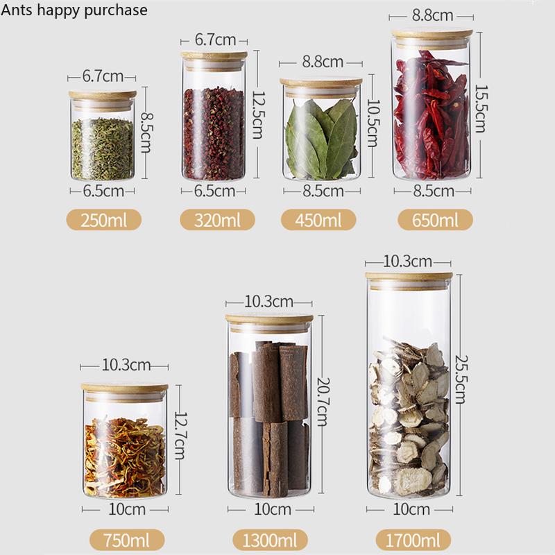 Vorratsglas aus Glas mit Holzdeckel, versiegeltes Glas, transparente Gläser, Vorratsflasche, Lebensmittel-Organizer, Teebox, Vorratsbehälter, Teedose