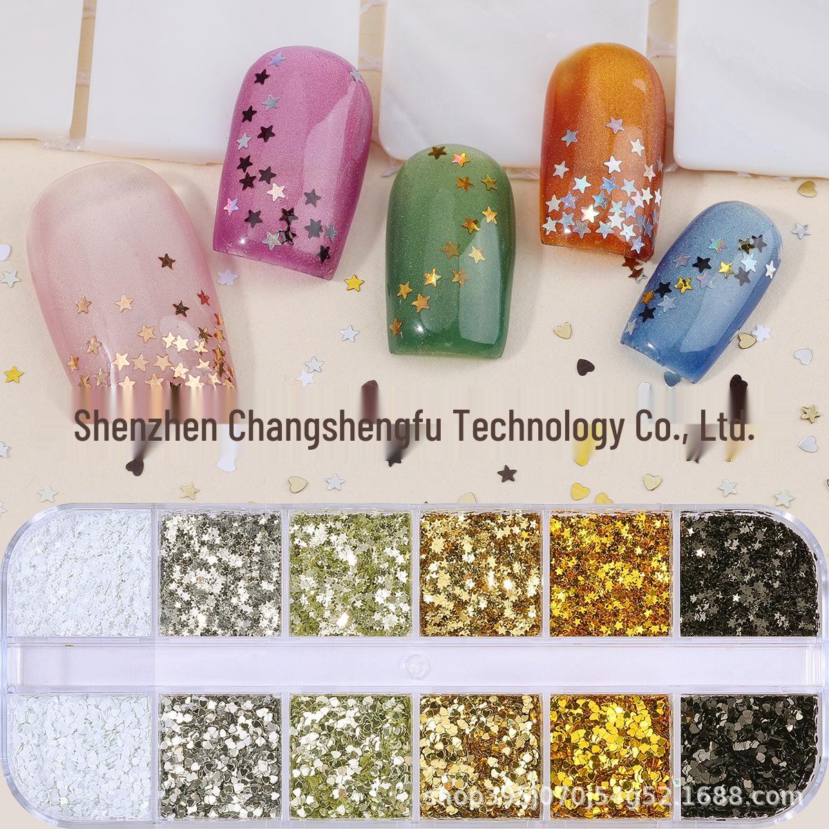 

Light Luxury 12-Grid Star & Heart Sequin Nail Art Accessories
