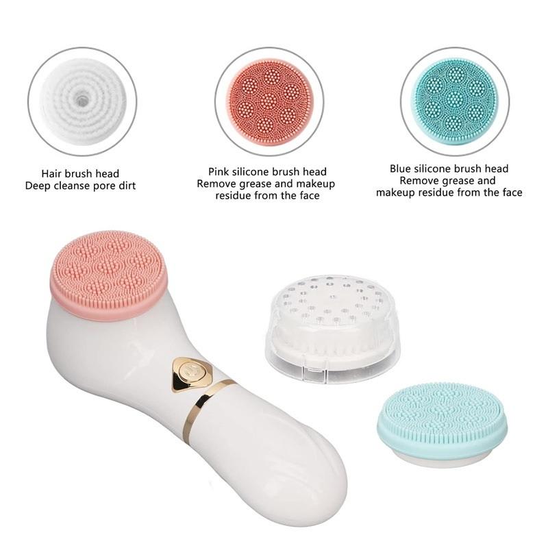 3 In 1 Electric Silicone Facial Brush Cleaner Vibration Rotating Massage Pore Cleansing Instrument Waterproof Beauty Tool