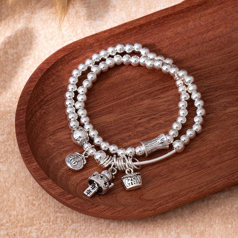 Retro Chinese Style All The Best Bracelet Women'S Ping An Brand Lucky Bag Imitation Silver Bracelet New Chinese Merchandise Jewelry